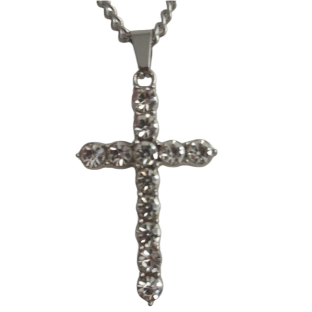 Silvertone Cross Pendant Necklace